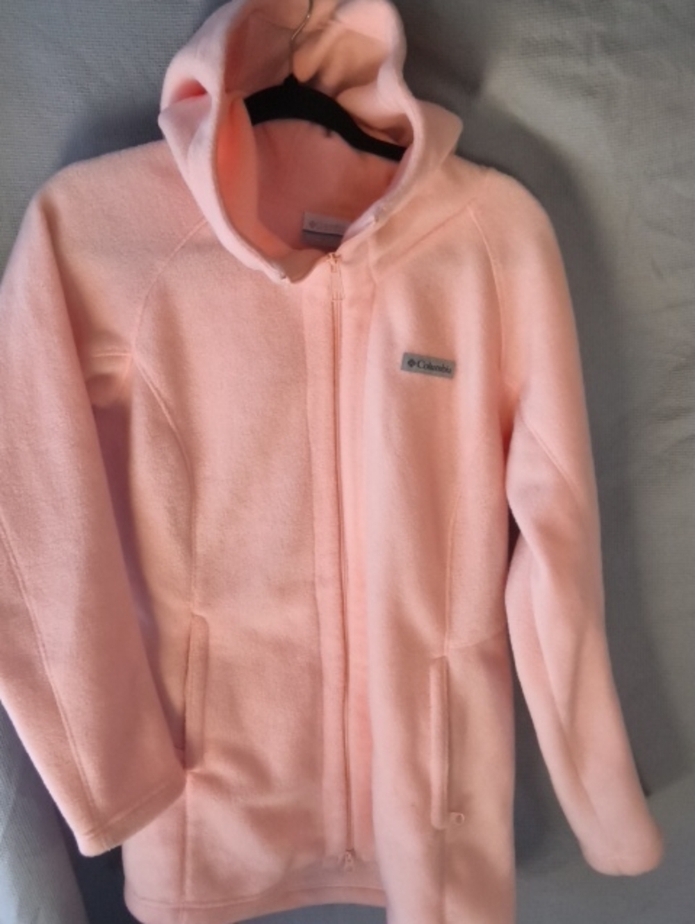 Columbia Pink Fleece Hooded Jacket W Zippered Front Large